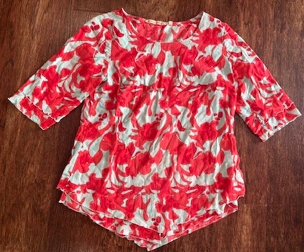 Soft Surroundings Women's Cotton Floral Print 3/4 Sleeve Top Extra Small